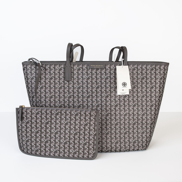 NWT Tory Burch Ever-Ready Tote Grey Zinc Logo Monogram - Picture 3 of 8